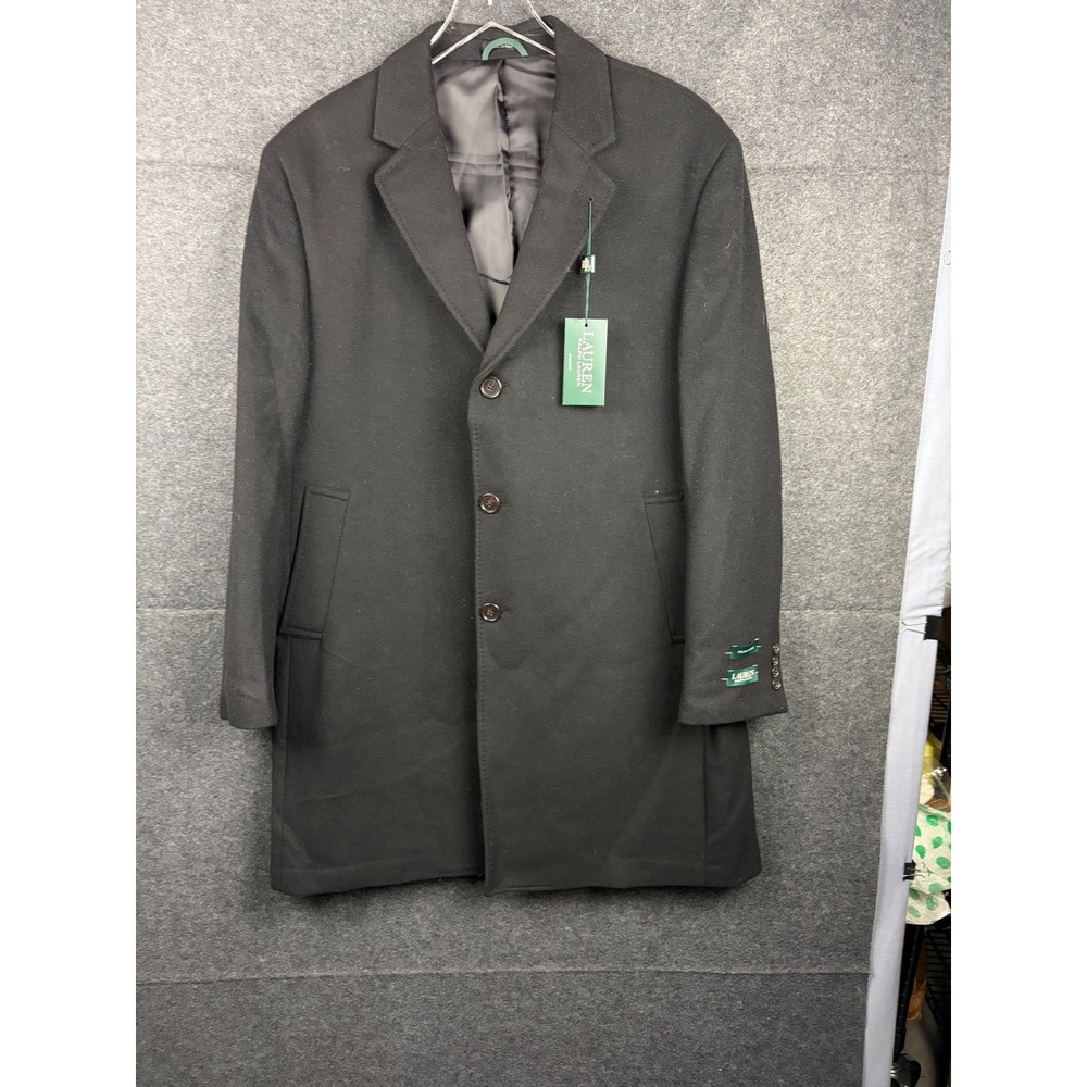 Lauren Ralph Lauren Mens Luther Black Wool Cashmere Blend Overcoat 46 Short NEW